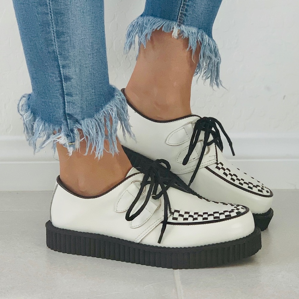 NIB Inked White Genuine Leather Creeper Oxfords - Picture 7 of 8